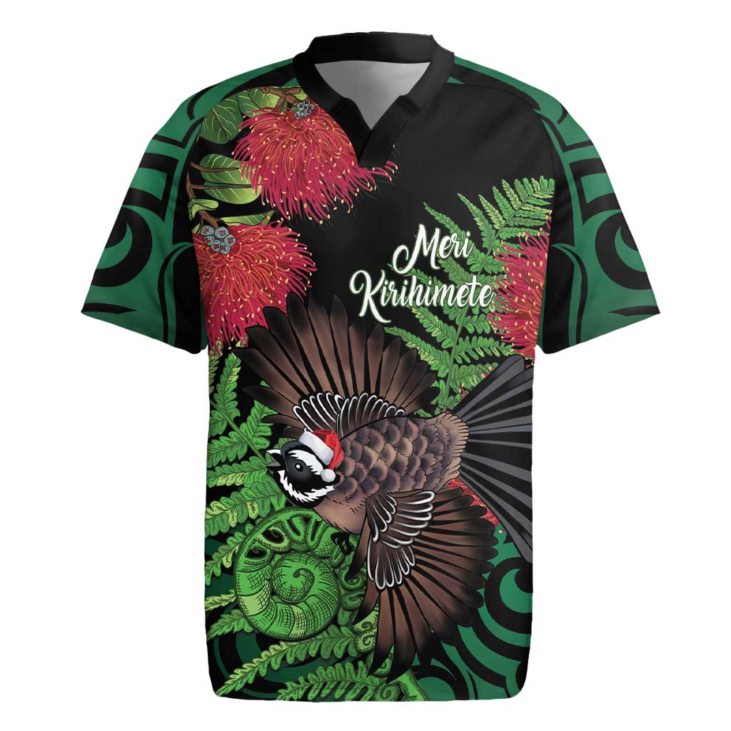 Meri Kirihimete New Zealand Rugby Jersey Piwakawaka Koru Fern Mix Pohutukawa - Aussie Hoodie
