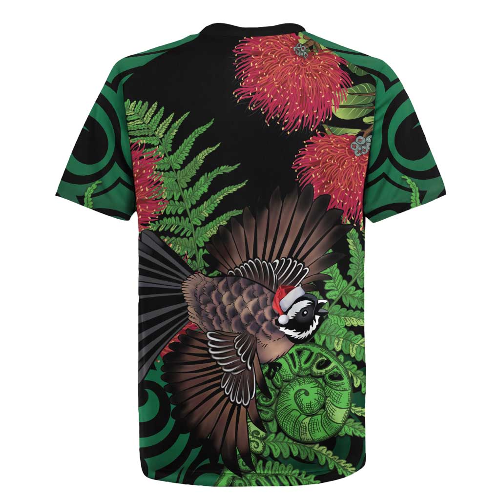 Meri Kirihimete New Zealand Rugby Jersey Piwakawaka Koru Fern Mix Pohutukawa - Aussie Hoodie