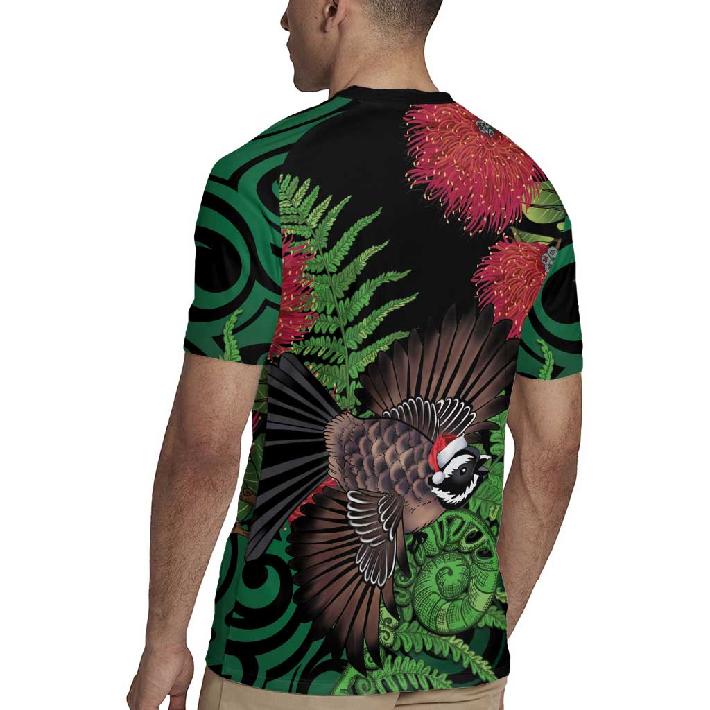Meri Kirihimete New Zealand Rugby Jersey Piwakawaka Koru Fern Mix Pohutukawa - Aussie Hoodie