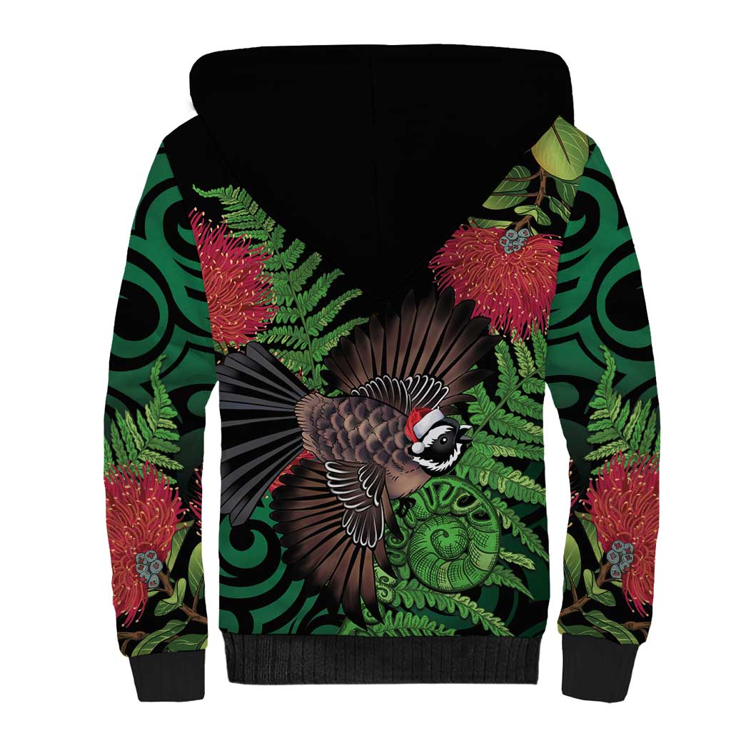 Meri Kirihimete New Zealand Sherpa Hoodie Piwakawaka Koru Fern Mix Pohutukawa - Aussie Hoodie