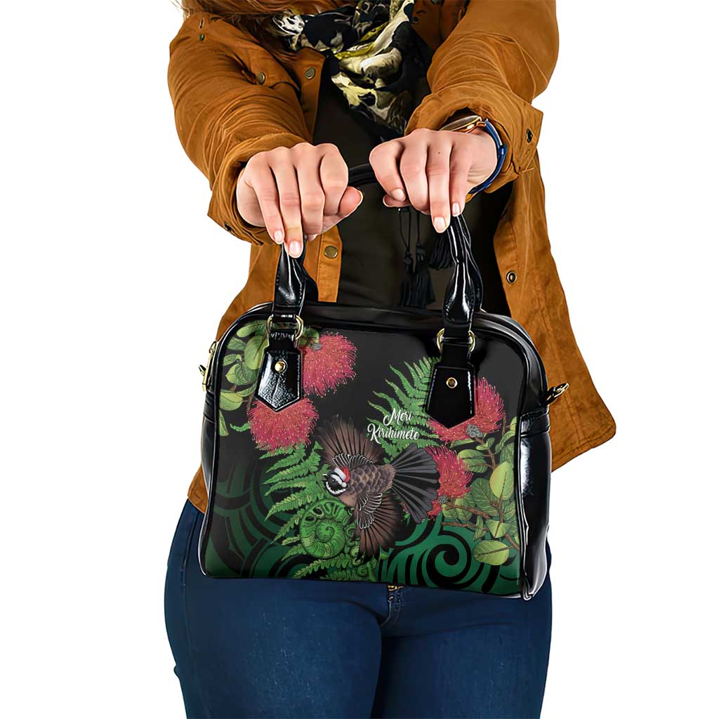 Meri Kirihimete New Zealand Shoulder Handbag Piwakawaka Koru Fern Mix Pohutukawa - Aussie Hoodie