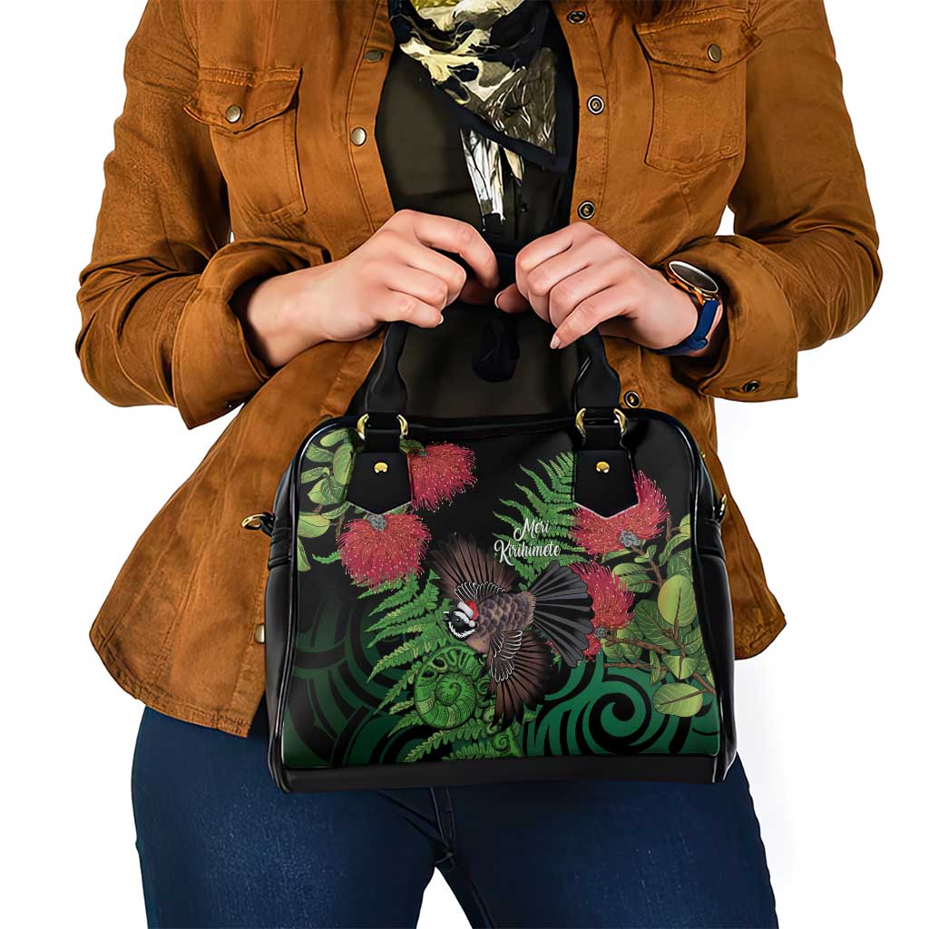 Meri Kirihimete New Zealand Shoulder Handbag Piwakawaka Koru Fern Mix Pohutukawa - Aussie Hoodie