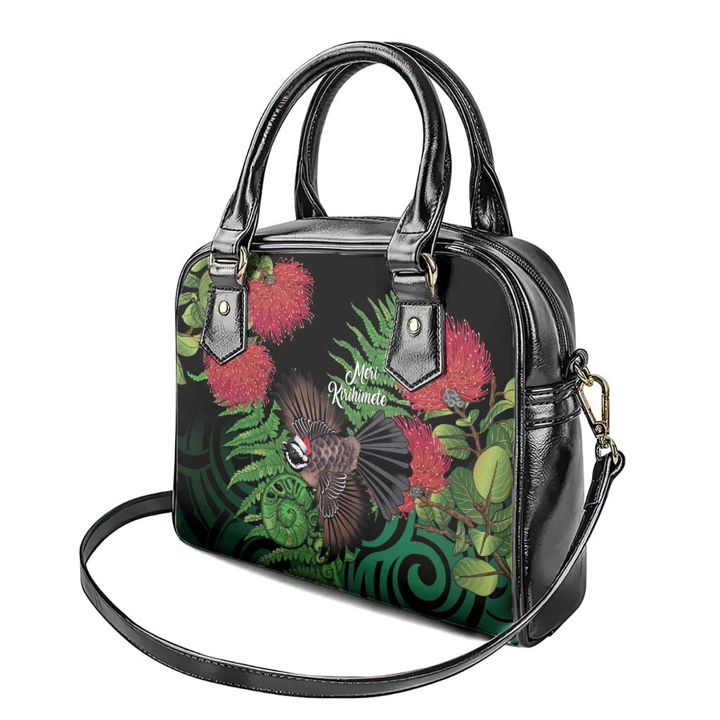 Meri Kirihimete New Zealand Shoulder Handbag Piwakawaka Koru Fern Mix Pohutukawa - Aussie Hoodie