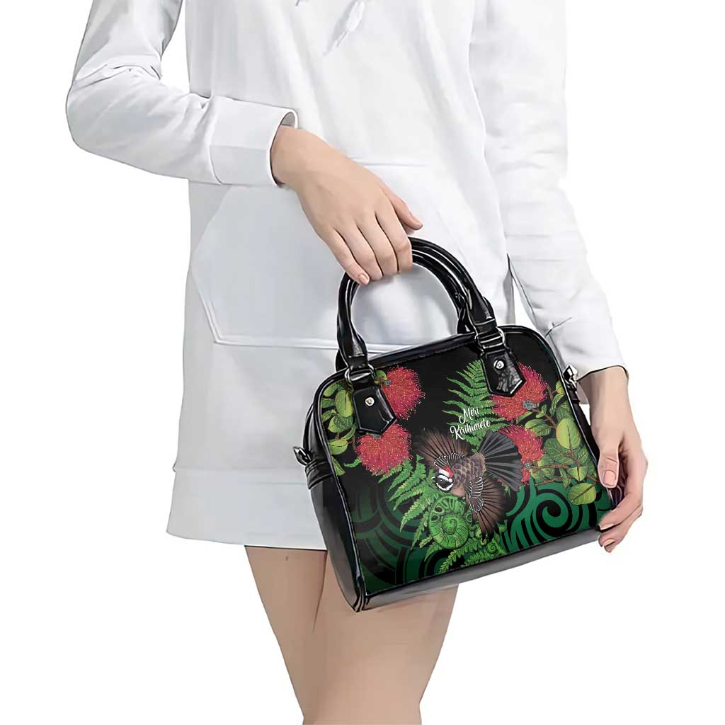 Meri Kirihimete New Zealand Shoulder Handbag Piwakawaka Koru Fern Mix Pohutukawa - Aussie Hoodie