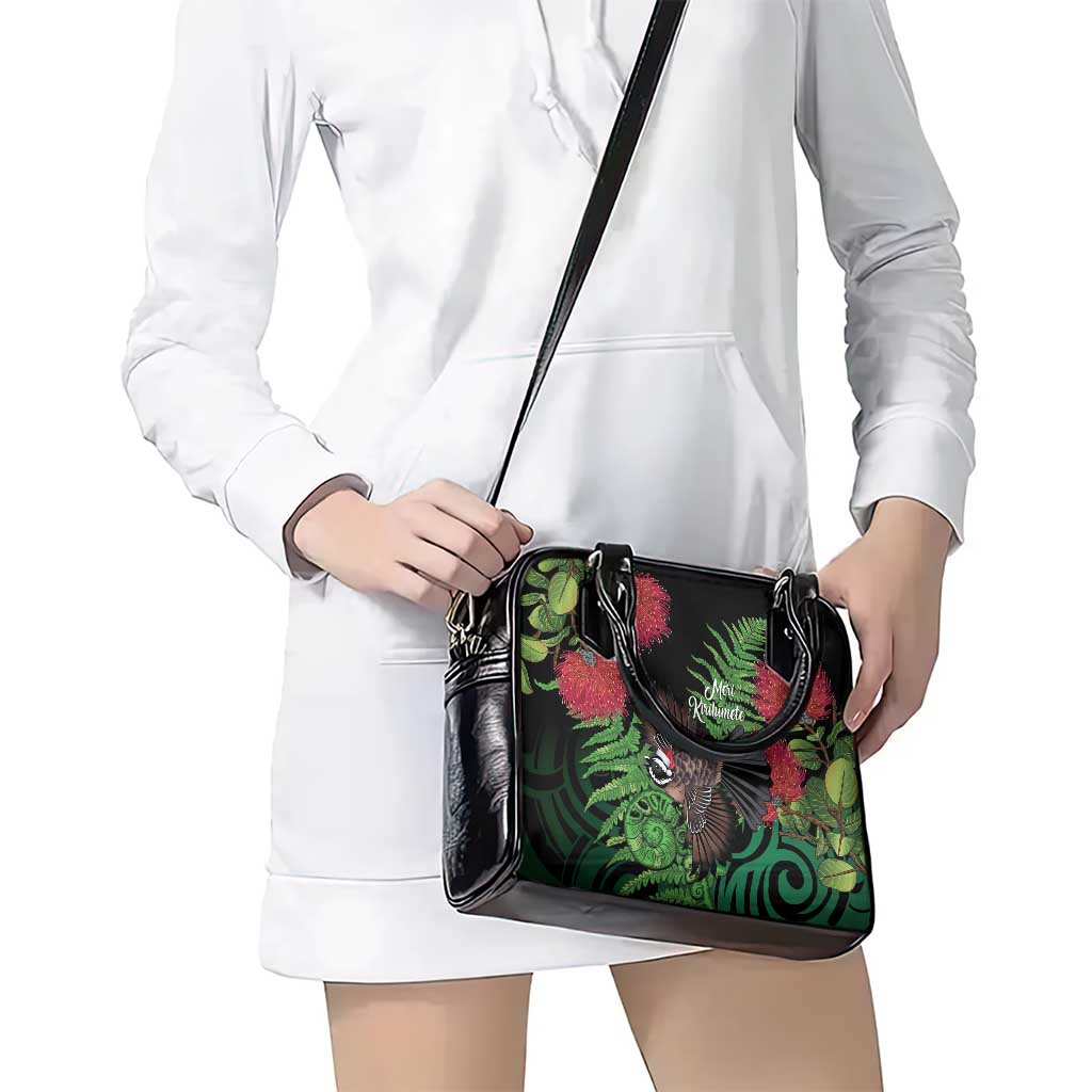 Meri Kirihimete New Zealand Shoulder Handbag Piwakawaka Koru Fern Mix Pohutukawa - Aussie Hoodie