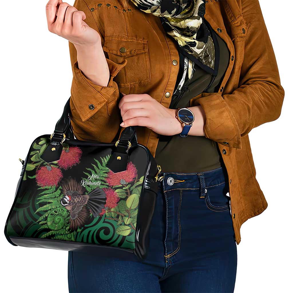 Meri Kirihimete New Zealand Shoulder Handbag Piwakawaka Koru Fern Mix Pohutukawa - Aussie Hoodie