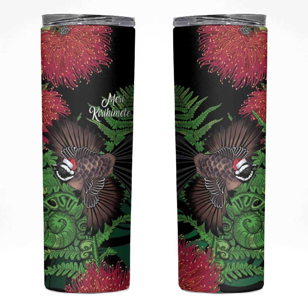 Meri Kirihimete New Zealand Skinny Tumbler Piwakawaka Koru Fern Mix Pohutukawa - Aussie Hoodie