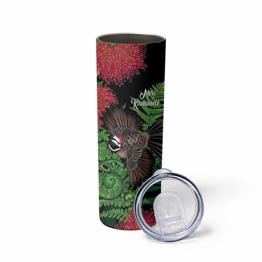 Meri Kirihimete New Zealand Skinny Tumbler Piwakawaka Koru Fern Mix Pohutukawa - Aussie Hoodie