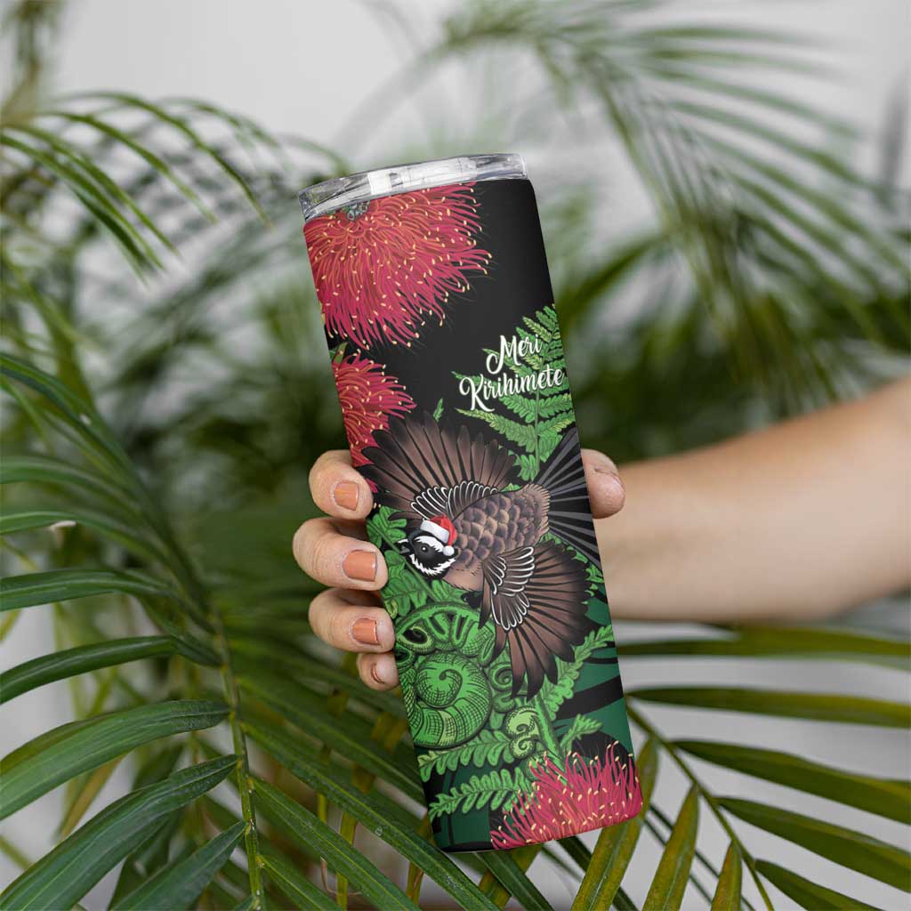 Meri Kirihimete New Zealand Skinny Tumbler Piwakawaka Koru Fern Mix Pohutukawa - Aussie Hoodie