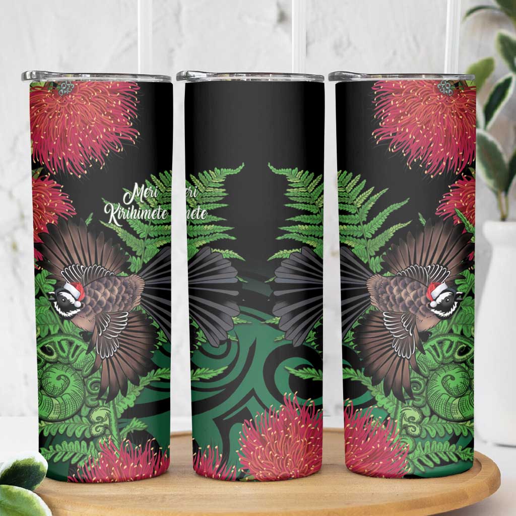 Meri Kirihimete New Zealand Skinny Tumbler Piwakawaka Koru Fern Mix Pohutukawa - Aussie Hoodie