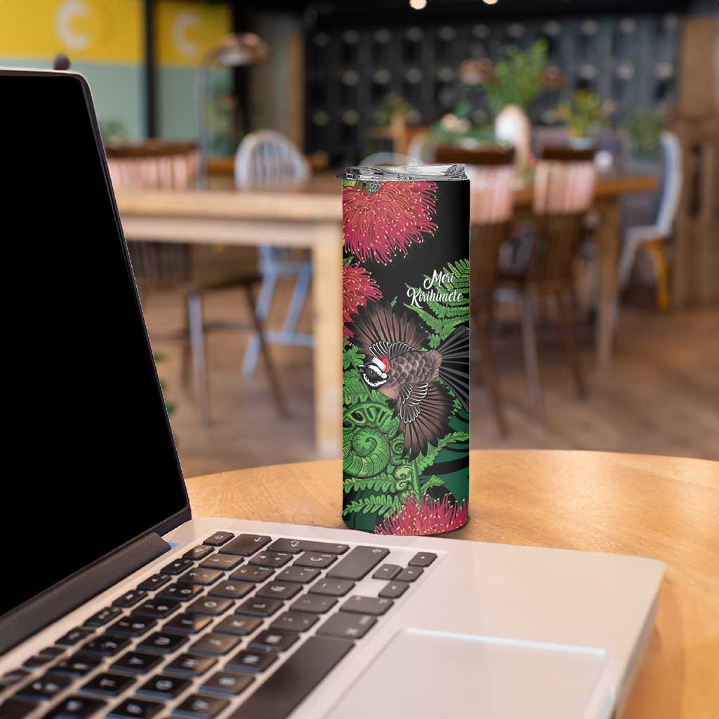 Meri Kirihimete New Zealand Skinny Tumbler Piwakawaka Koru Fern Mix Pohutukawa - Aussie Hoodie