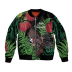 Meri Kirihimete New Zealand Sleeve Zip Bomber Jacket Piwakawaka Koru Fern Mix Pohutukawa - Aussie Hoodie