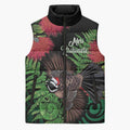 Meri Kirihimete New Zealand Sleeveless Puffer Jacket Piwakawaka Koru Fern Mix Pohutukawa - Aussie Hoodie