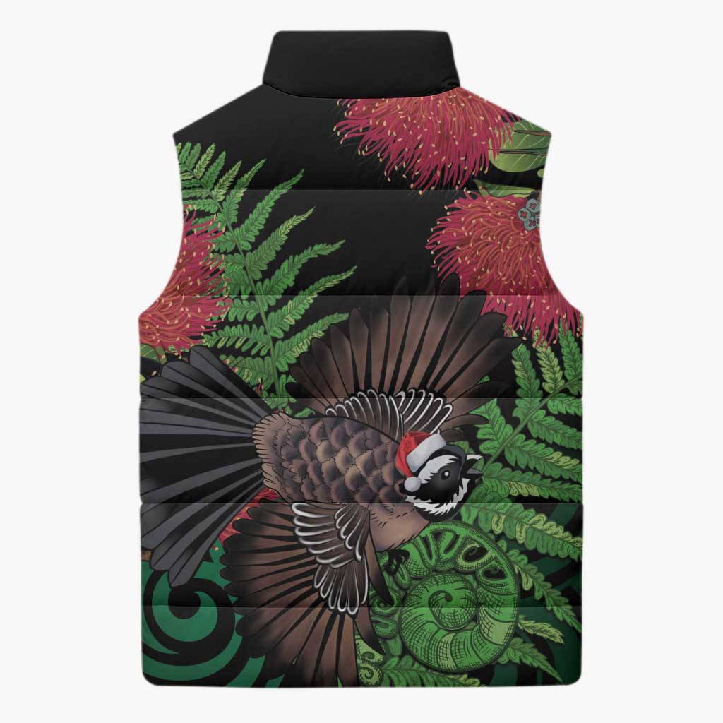 Meri Kirihimete New Zealand Sleeveless Puffer Jacket Piwakawaka Koru Fern Mix Pohutukawa - Aussie Hoodie