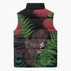 Meri Kirihimete New Zealand Sleeveless Puffer Jacket Piwakawaka Koru Fern Mix Pohutukawa - Aussie Hoodie