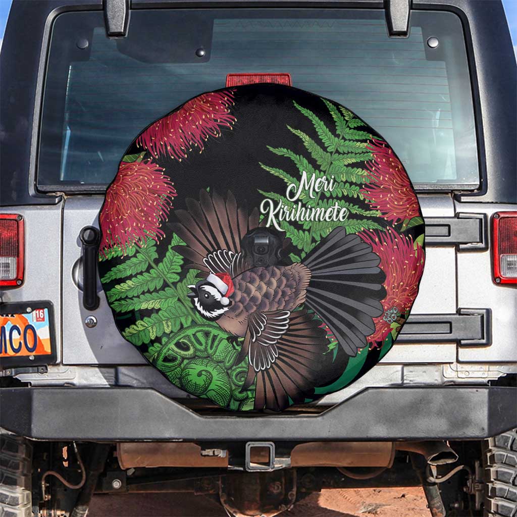 Meri Kirihimete New Zealand Spare Tire Cover Piwakawaka Koru Fern Mix Pohutukawa - Aussie Hoodie