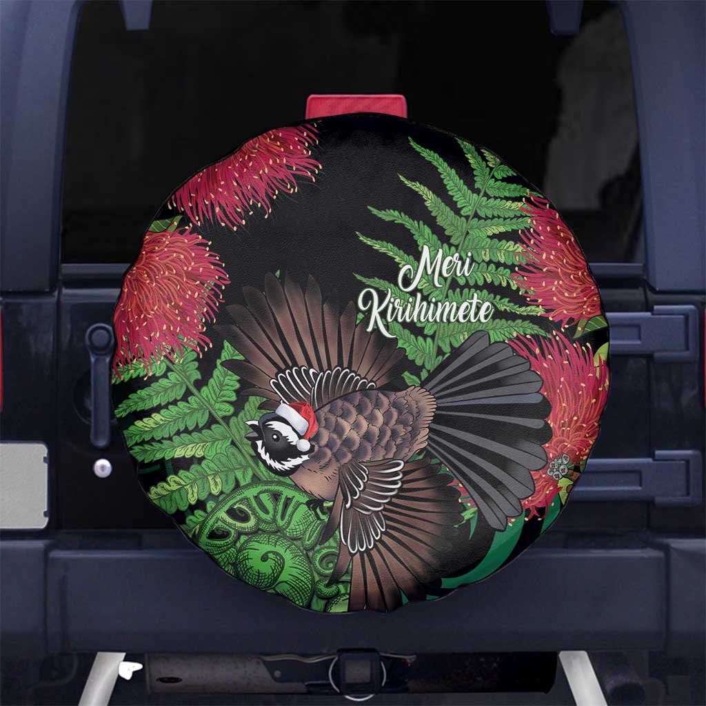 Meri Kirihimete New Zealand Spare Tire Cover Piwakawaka Koru Fern Mix Pohutukawa - Aussie Hoodie