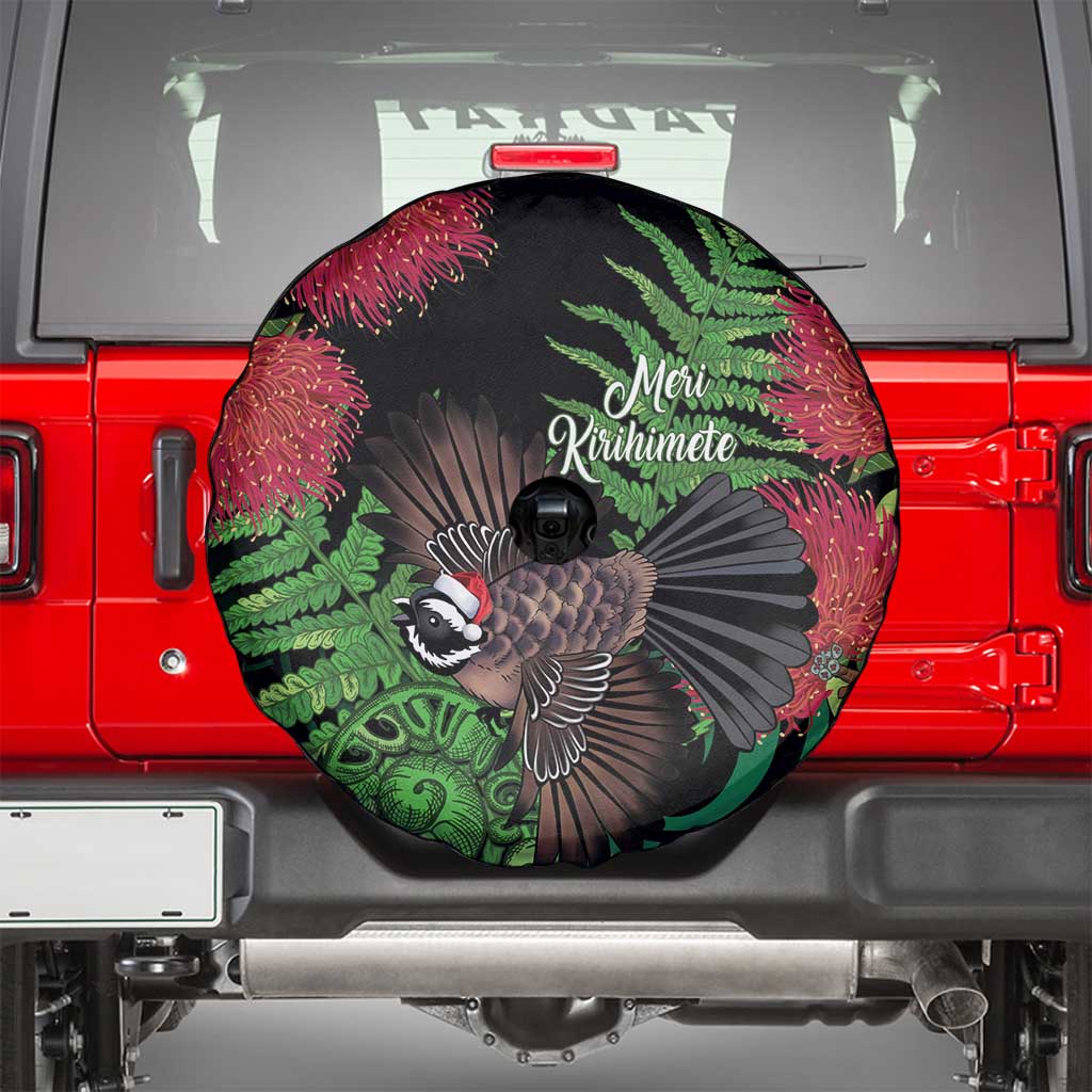 Meri Kirihimete New Zealand Spare Tire Cover Piwakawaka Koru Fern Mix Pohutukawa - Aussie Hoodie
