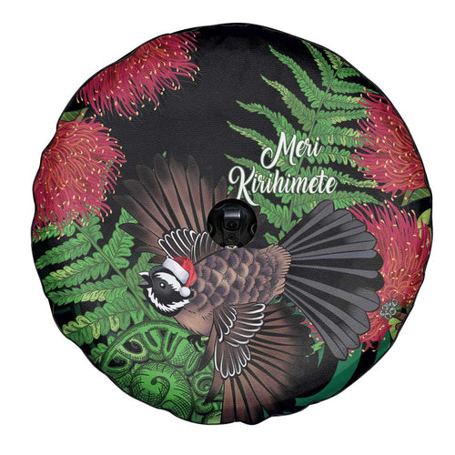 Meri Kirihimete New Zealand Spare Tire Cover Piwakawaka Koru Fern Mix Pohutukawa - Aussie Hoodie