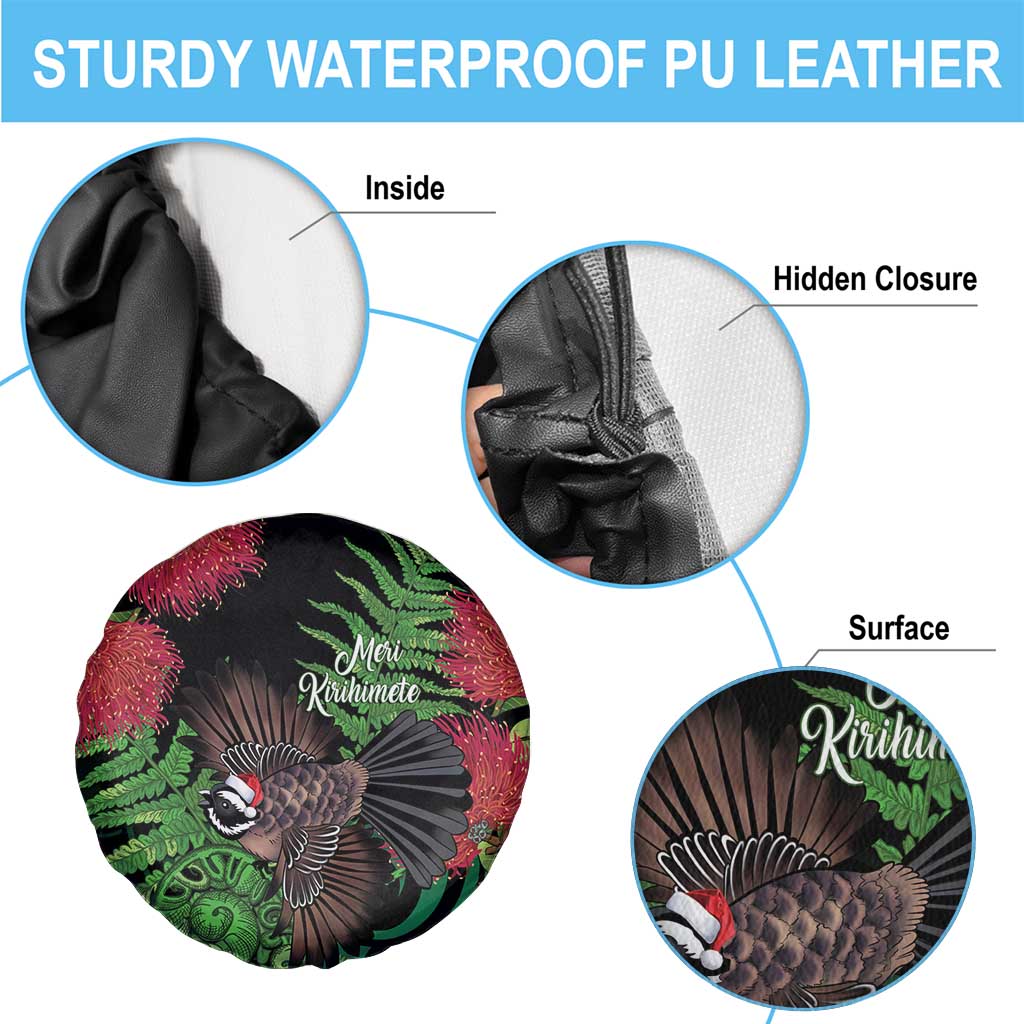 Meri Kirihimete New Zealand Spare Tire Cover Piwakawaka Koru Fern Mix Pohutukawa - Aussie Hoodie