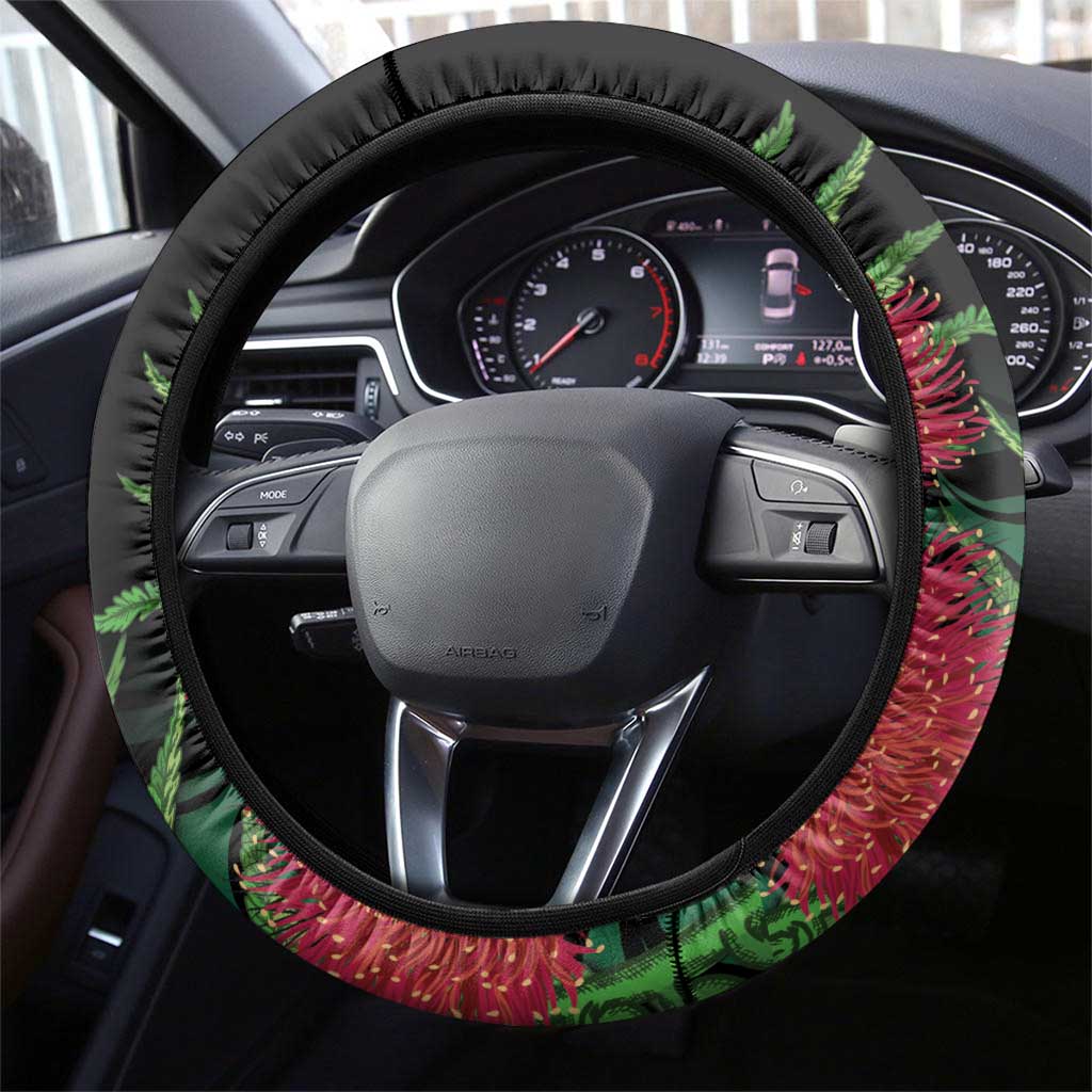 Meri Kirihimete New Zealand Steering Wheel Cover Piwakawaka Koru Fern Mix Pohutukawa - Aussie Hoodie