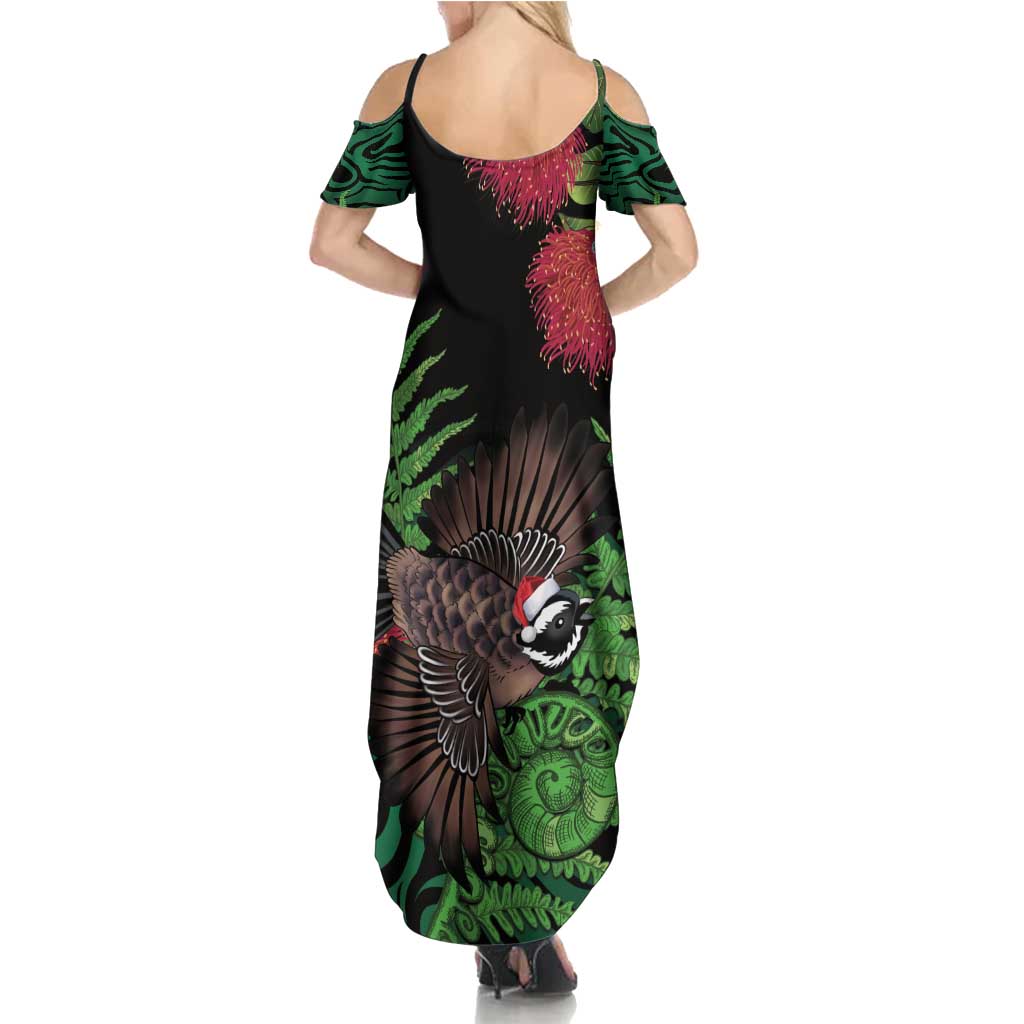 Meri Kirihimete New Zealand Summer Maxi Dress Piwakawaka Koru Fern Mix Pohutukawa - Aussie Hoodie