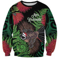 Meri Kirihimete New Zealand Sweatshirt Piwakawaka Koru Fern Mix Pohutukawa - Aussie Hoodie