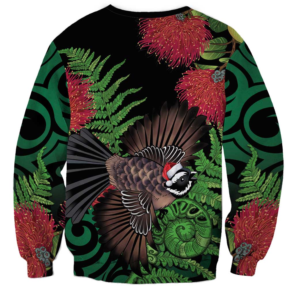 Meri Kirihimete New Zealand Sweatshirt Piwakawaka Koru Fern Mix Pohutukawa - Aussie Hoodie