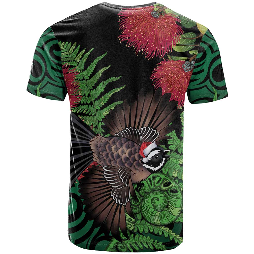 Meri Kirihimete New Zealand T Shirt Piwakawaka Koru Fern Mix Pohutukawa - Aussie Hoodie