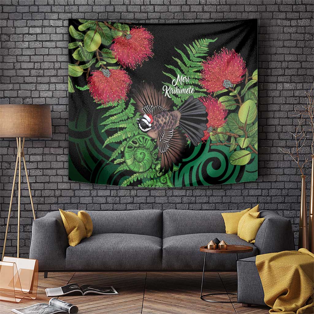 Meri Kirihimete New Zealand Tapestry Piwakawaka Koru Fern Mix Pohutukawa - Aussie Hoodie