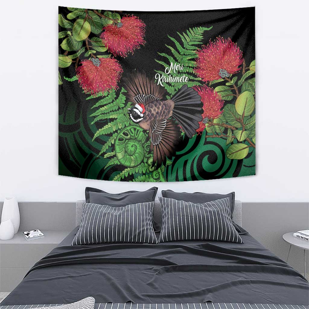Meri Kirihimete New Zealand Tapestry Piwakawaka Koru Fern Mix Pohutukawa - Aussie Hoodie