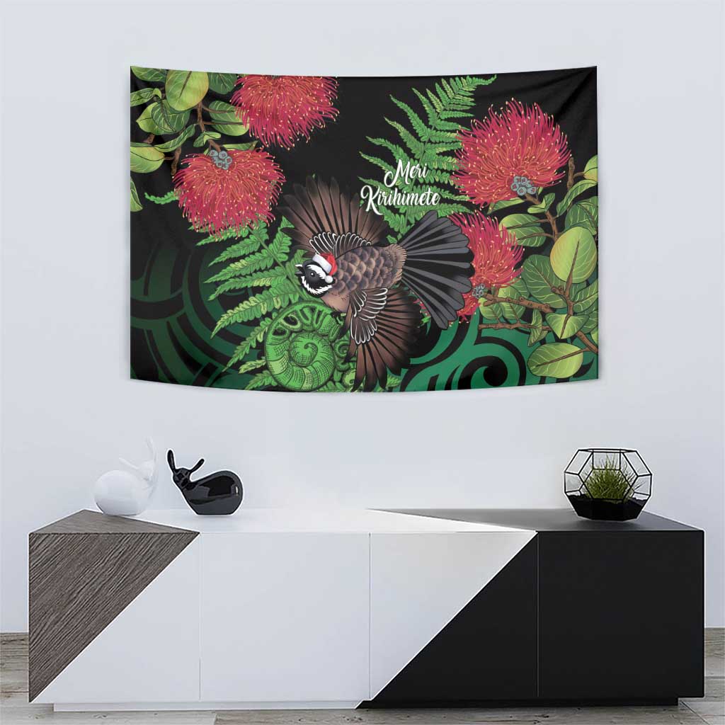 Meri Kirihimete New Zealand Tapestry Piwakawaka Koru Fern Mix Pohutukawa - Aussie Hoodie
