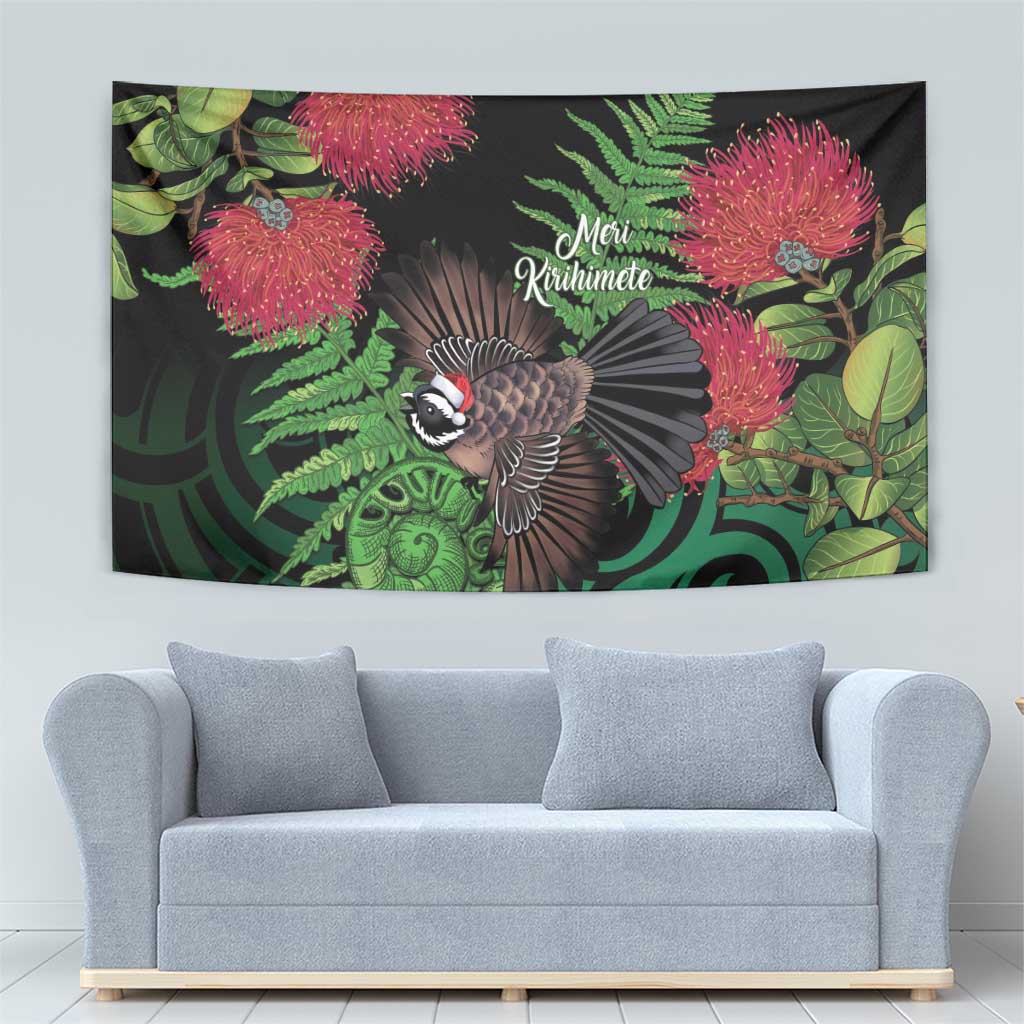 Meri Kirihimete New Zealand Tapestry Piwakawaka Koru Fern Mix Pohutukawa - Aussie Hoodie