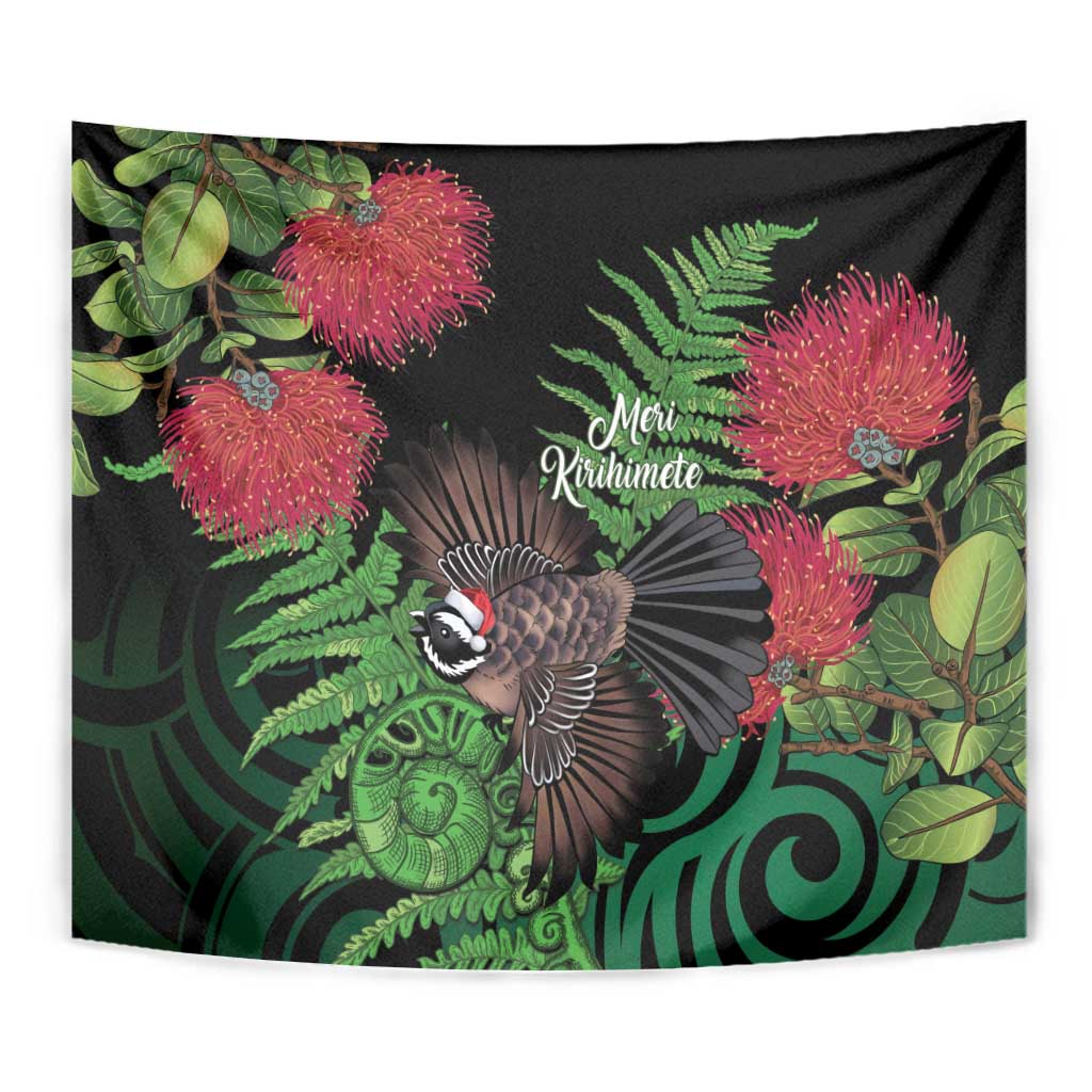 Meri Kirihimete New Zealand Tapestry Piwakawaka Koru Fern Mix Pohutukawa - Aussie Hoodie