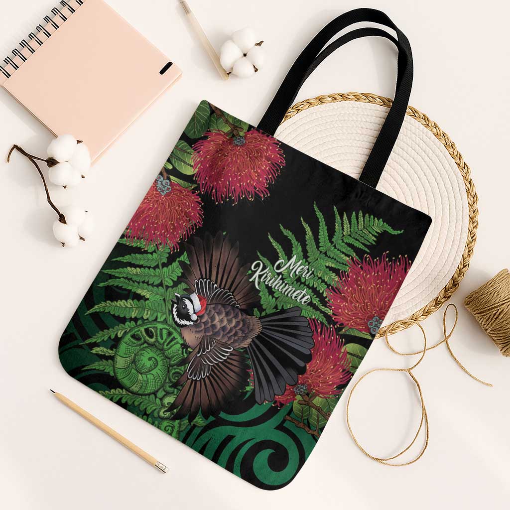 Meri Kirihimete New Zealand Tote Bag Piwakawaka Koru Fern Mix Pohutukawa - Aussie Hoodie