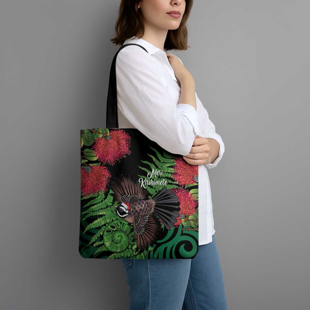 Meri Kirihimete New Zealand Tote Bag Piwakawaka Koru Fern Mix Pohutukawa - Aussie Hoodie