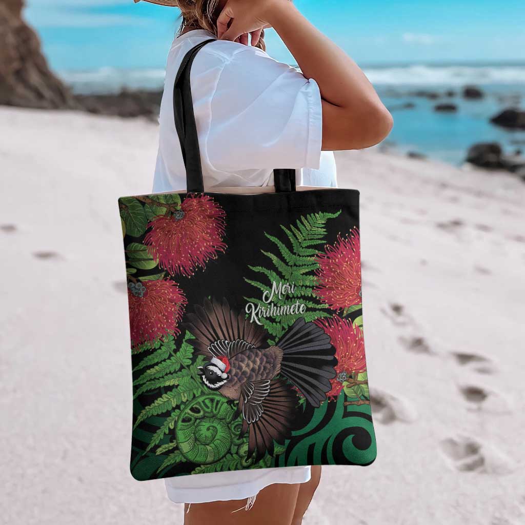 Meri Kirihimete New Zealand Tote Bag Piwakawaka Koru Fern Mix Pohutukawa - Aussie Hoodie