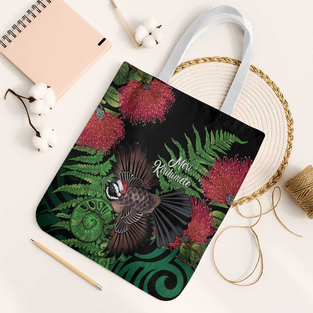 Meri Kirihimete New Zealand Tote Bag Piwakawaka Koru Fern Mix Pohutukawa - Aussie Hoodie