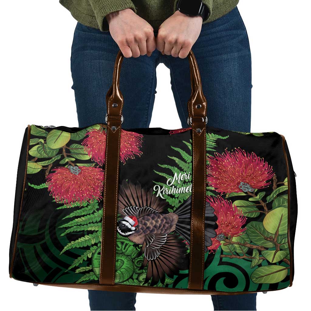 Meri Kirihimete New Zealand Travel Bag Piwakawaka Koru Fern Mix Pohutukawa - Aussie Hoodie