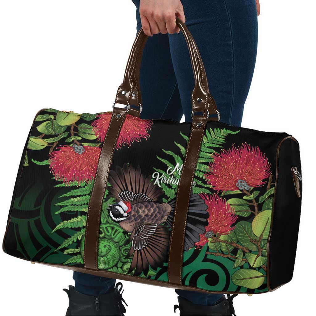 Meri Kirihimete New Zealand Travel Bag Piwakawaka Koru Fern Mix Pohutukawa - Aussie Hoodie