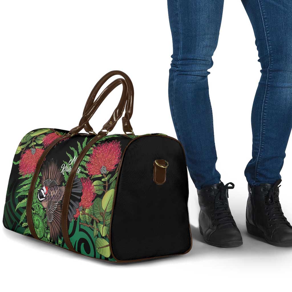 Meri Kirihimete New Zealand Travel Bag Piwakawaka Koru Fern Mix Pohutukawa - Aussie Hoodie