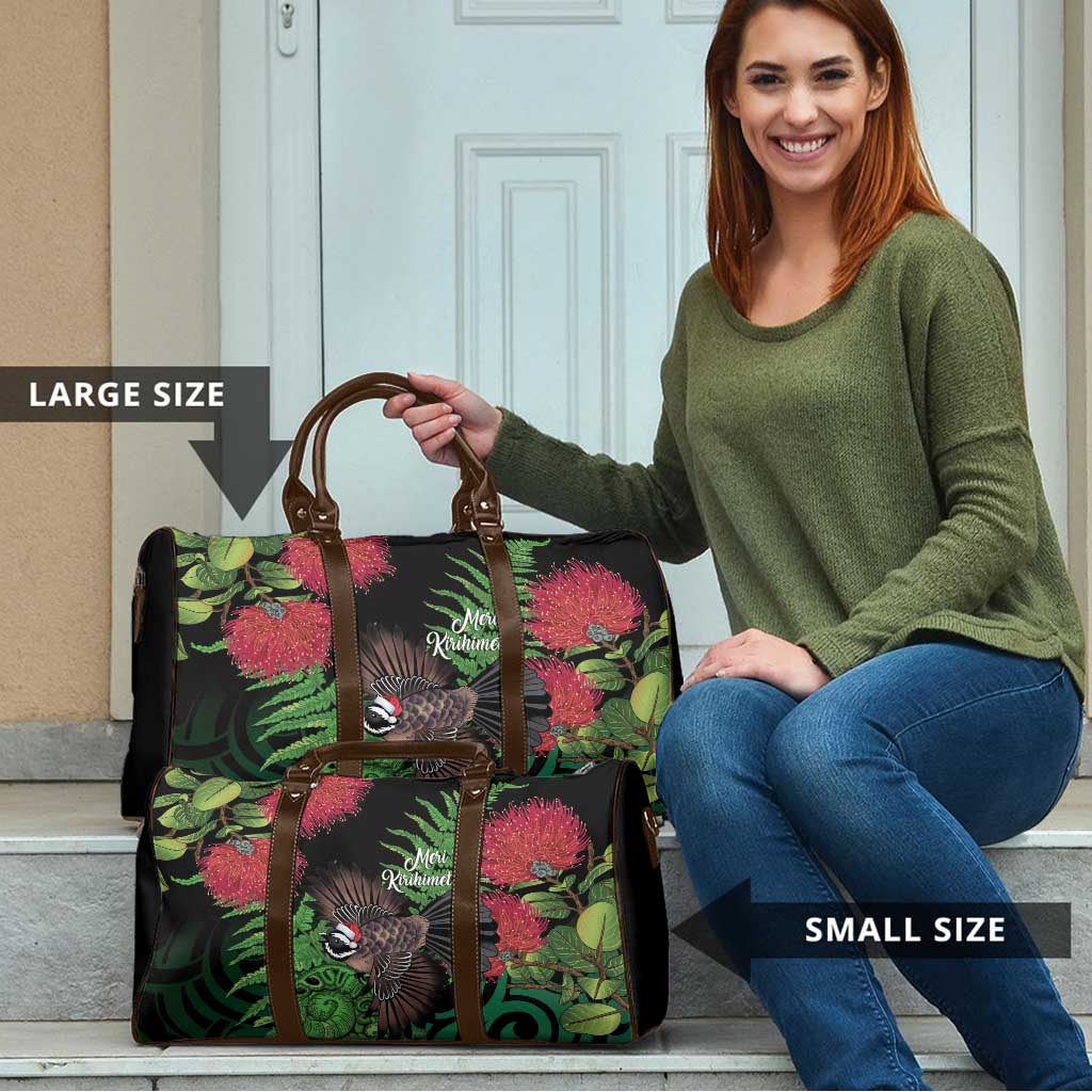 Meri Kirihimete New Zealand Travel Bag Piwakawaka Koru Fern Mix Pohutukawa - Aussie Hoodie