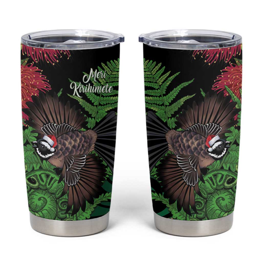 Meri Kirihimete New Zealand Tumbler Cup Piwakawaka Koru Fern Mix Pohutukawa - Aussie Hoodie