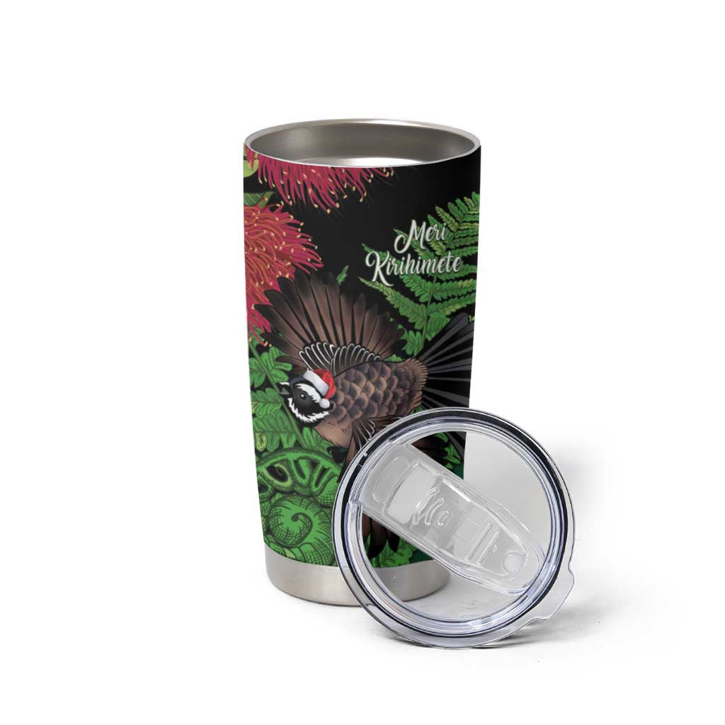 Meri Kirihimete New Zealand Tumbler Cup Piwakawaka Koru Fern Mix Pohutukawa - Aussie Hoodie