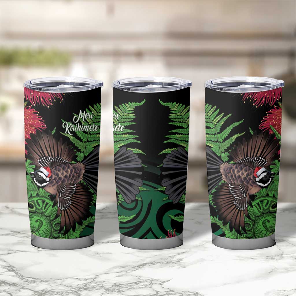 Meri Kirihimete New Zealand Tumbler Cup Piwakawaka Koru Fern Mix Pohutukawa - Aussie Hoodie