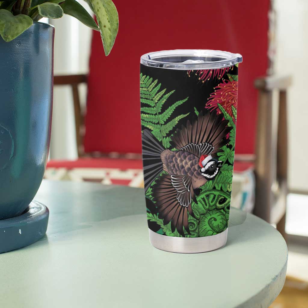 Meri Kirihimete New Zealand Tumbler Cup Piwakawaka Koru Fern Mix Pohutukawa - Aussie Hoodie