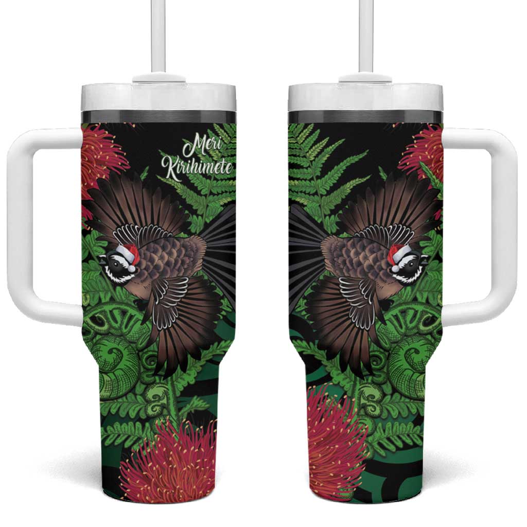 Meri Kirihimete New Zealand Tumbler With Handle Piwakawaka Koru Fern Mix Pohutukawa - Aussie Hoodie