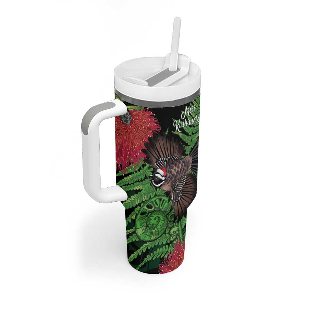 Meri Kirihimete New Zealand Tumbler With Handle Piwakawaka Koru Fern Mix Pohutukawa - Aussie Hoodie