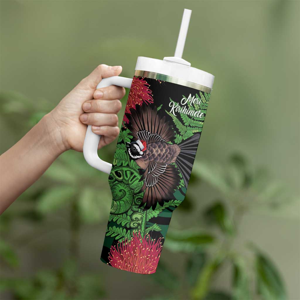 Meri Kirihimete New Zealand Tumbler With Handle Piwakawaka Koru Fern Mix Pohutukawa - Aussie Hoodie