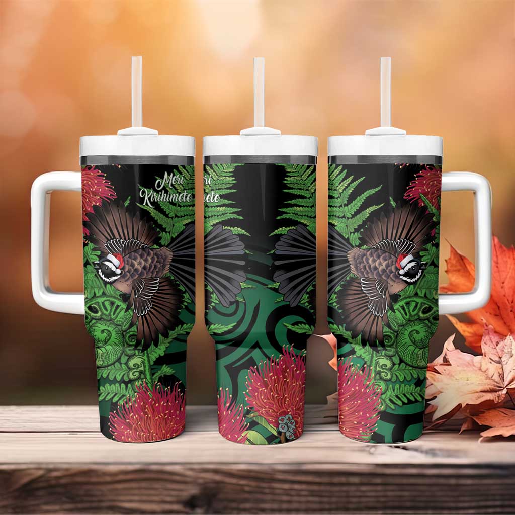 Meri Kirihimete New Zealand Tumbler With Handle Piwakawaka Koru Fern Mix Pohutukawa - Aussie Hoodie